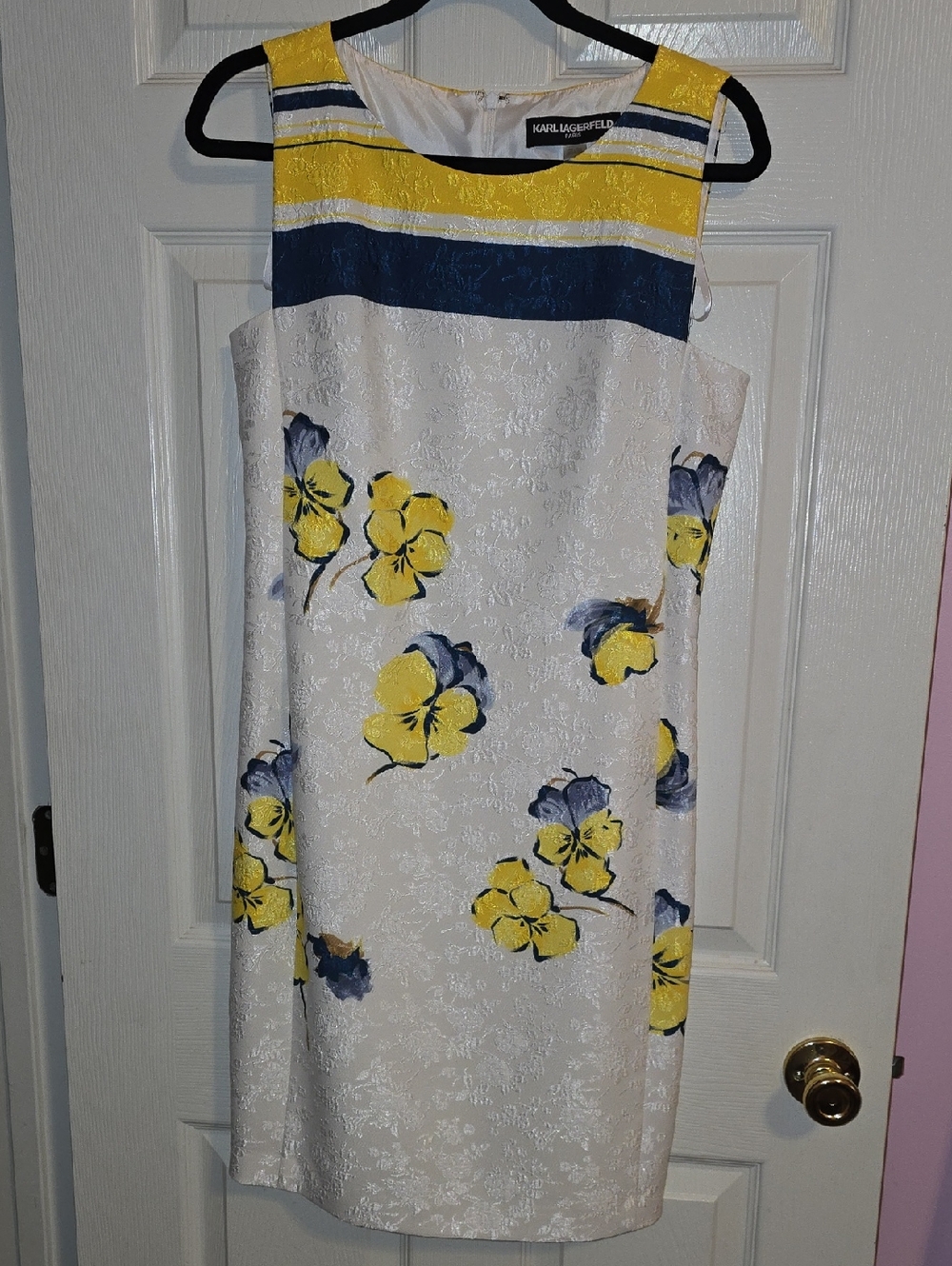 Karl Lagerfeld Paris Yellow & Navy Trim Dress‎